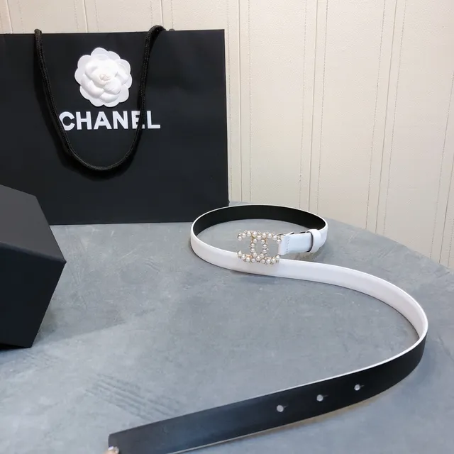 Chanel Pearl CC Belt White Leather Belt 3