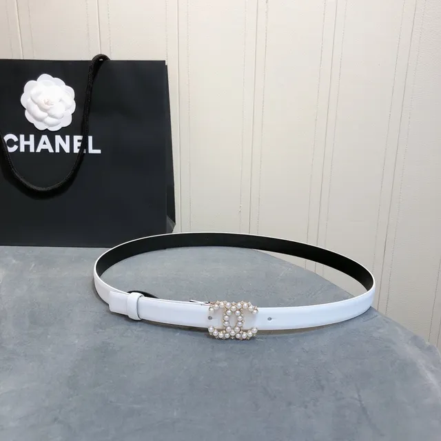 Chanel Pearl CC Belt White Leather Belt 5