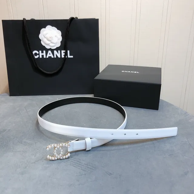 Chanel Pearl CC Belt White Leather Belt 6