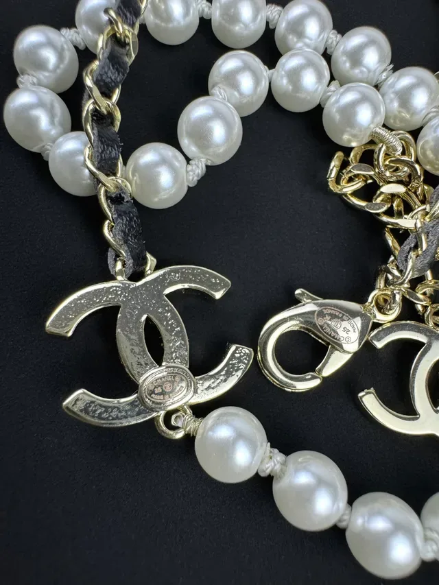 Chanel Pearl & Chain White Black Strand Interwoven Bracelet 2