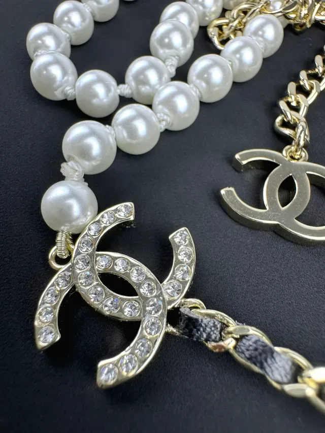 Chanel Pearl & Chain White Black Strand Interwoven Bracelet 3