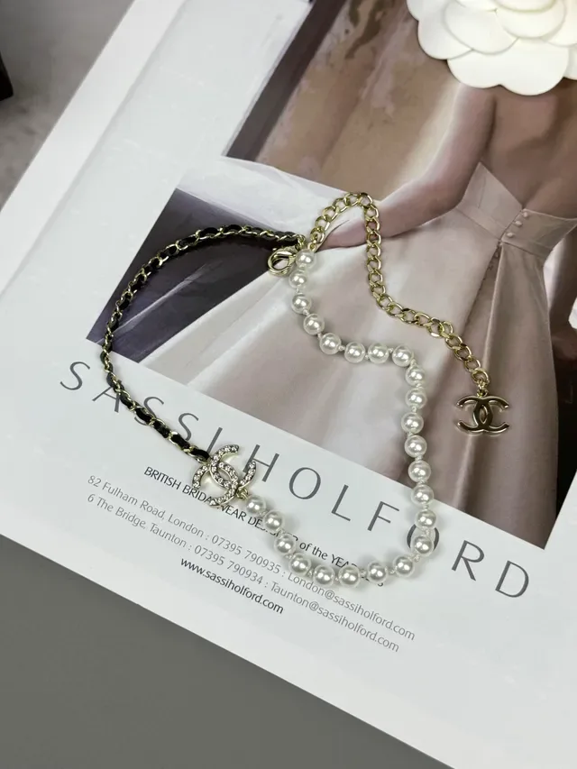 Chanel Pearl & Chain White Black Strand Interwoven Bracelet 4