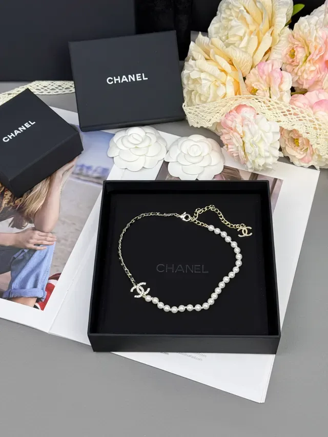 Chanel Pearl & Chain White Black Strand Interwoven Bracelet 5