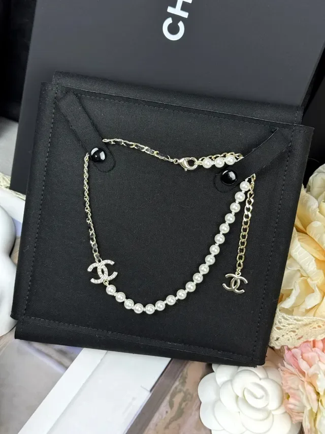 Chanel Pearl & Chain White Black Strand Interwoven Bracelet 8