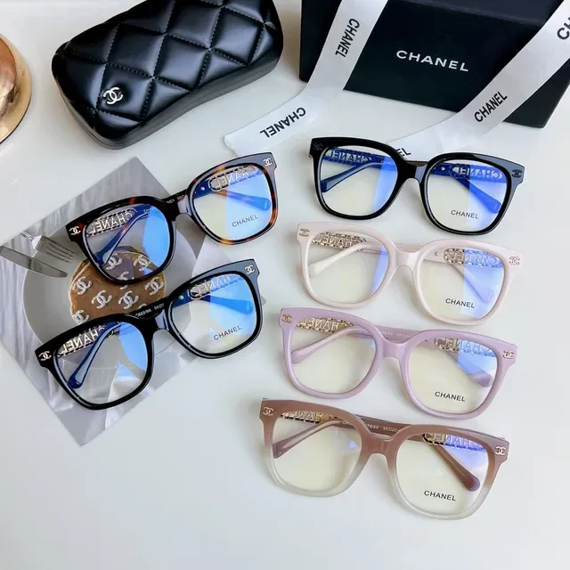 Chanel Purple Gold Rounded Square Acetate Frame Chain-Link Temple Detail Optical Glasses 3