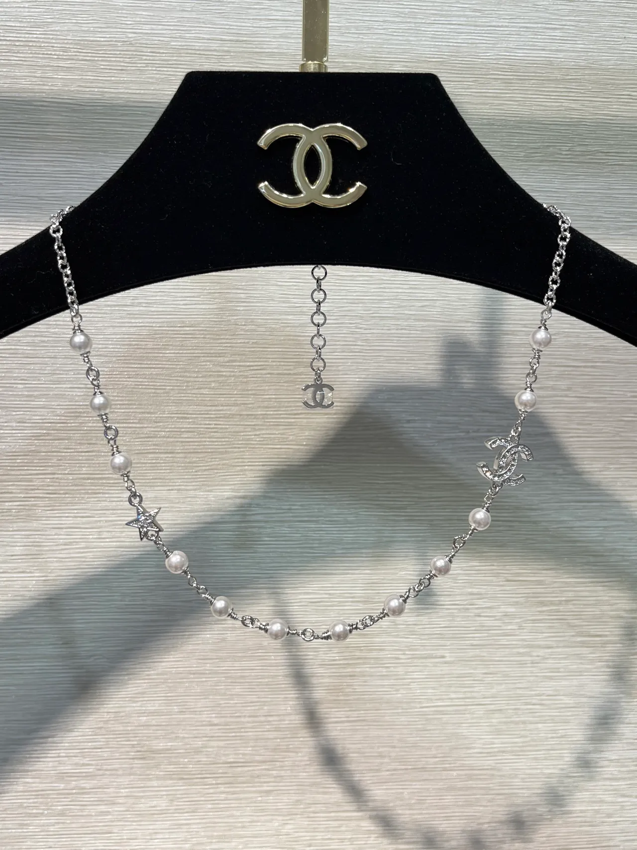 Chanel Silver White Chain Cultured Pearls Necklace 6