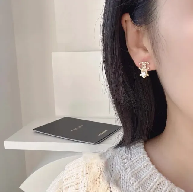 Chanel Star CC Pavé Crystal and White Enamel Stud Earrings 2