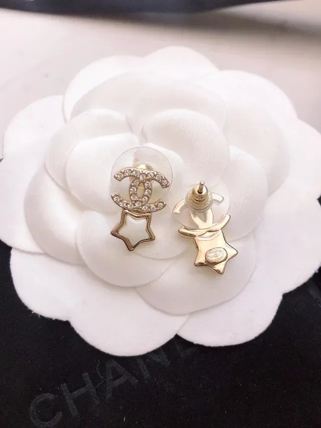 Chanel Star CC Pavé Crystal and White Enamel Stud Earrings 5