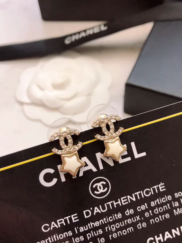 Chanel Star CC Pavé Crystal and White Enamel Stud Earrings 6