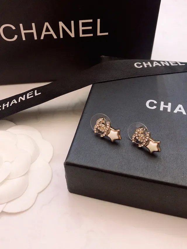 Chanel Star CC Pavé Crystal and White Enamel Stud Earrings 7