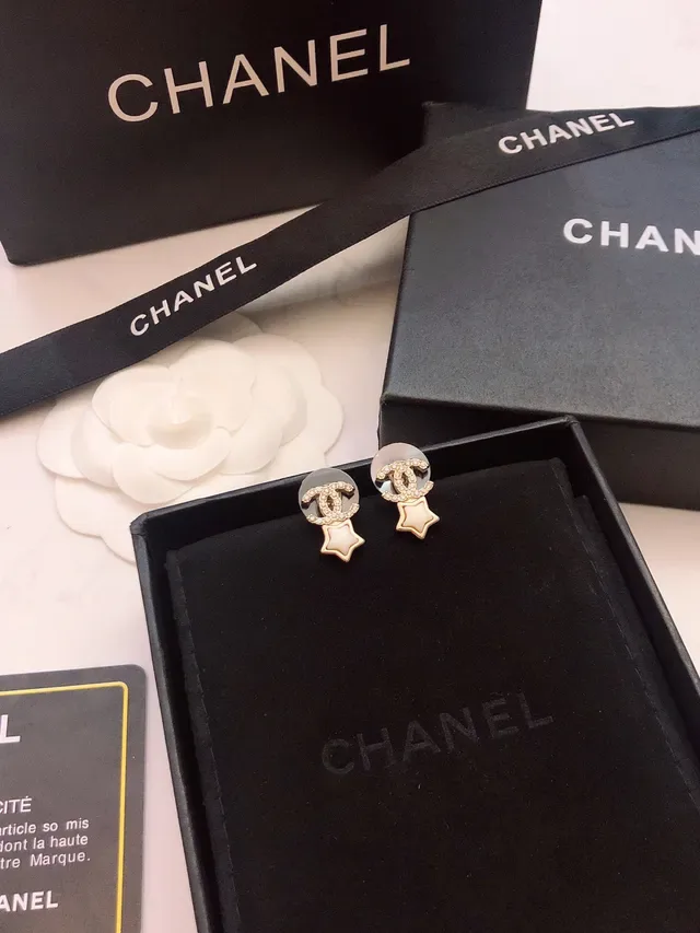 Chanel Star CC Pavé Crystal and White Enamel Stud Earrings 9