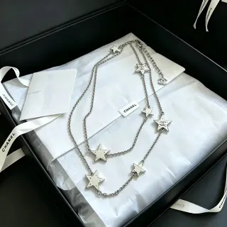 Chanel Star Motif Enamel-Filled Silver Chain Necklace