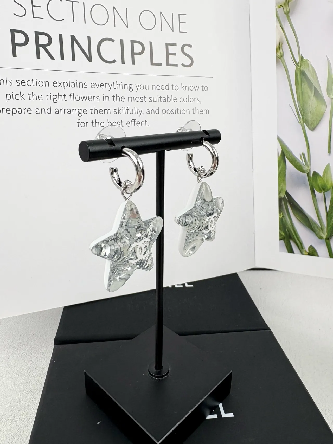 Chanel Star-Shaped CC Logo Silver White Textured Earrings 5