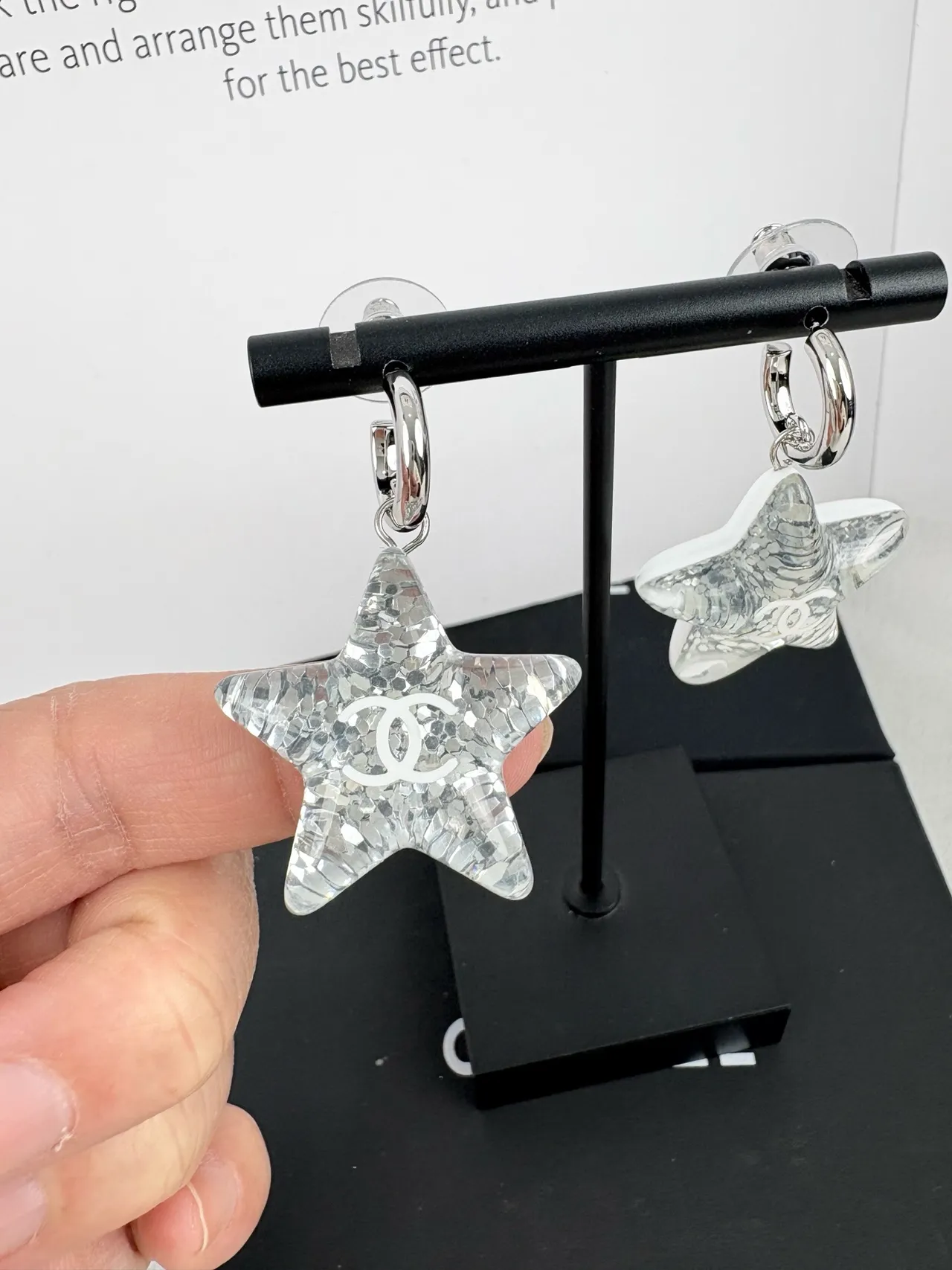 Chanel Star-Shaped CC Logo Silver White Textured Earrings 6