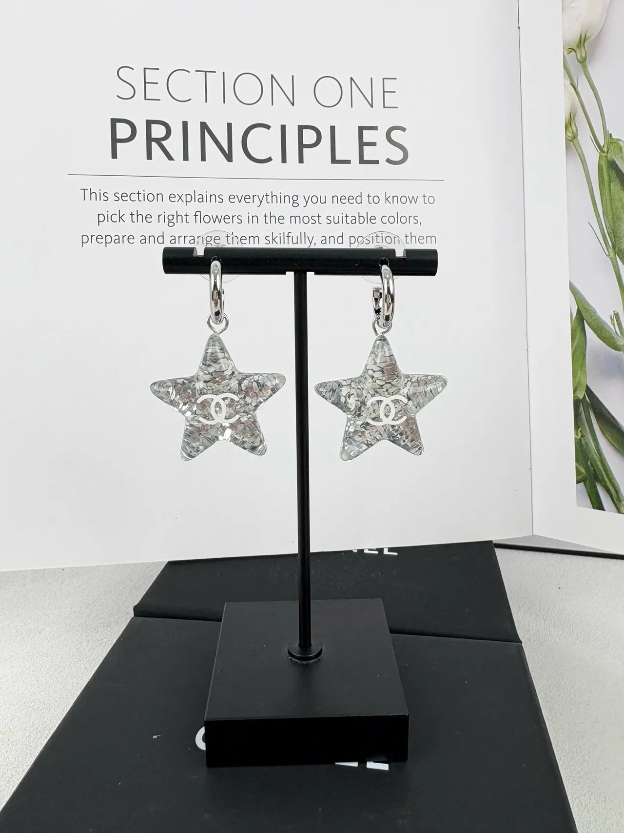 Chanel Star-Shaped CC Logo Silver White Textured Earrings 7
