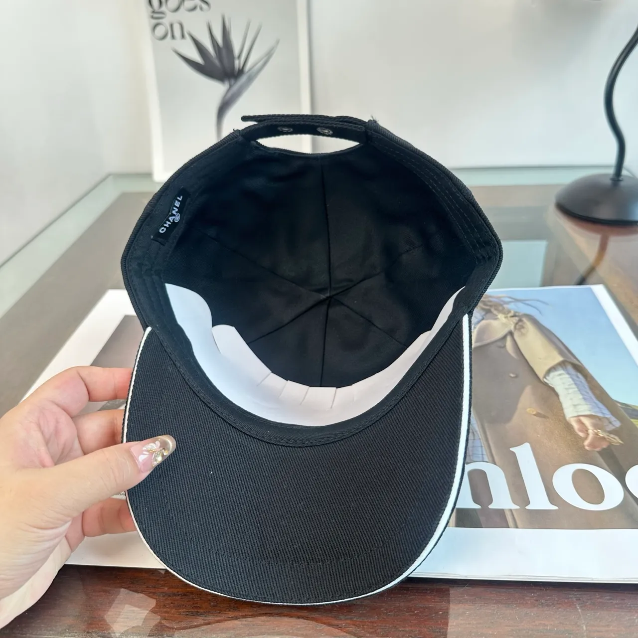 Chanel White Black Structured Six-Panel Embroidered Logo Baseball Cap 2