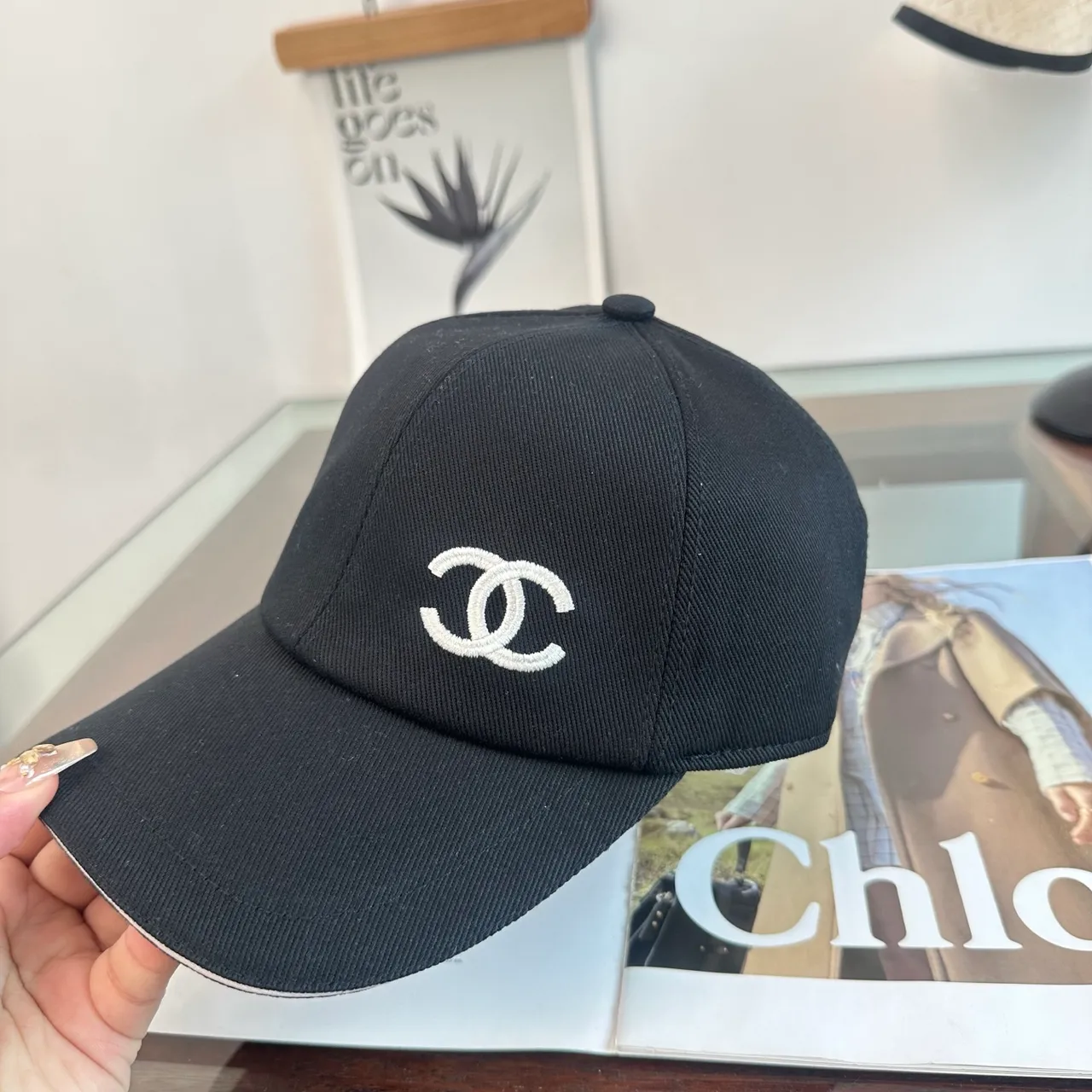Chanel White Black Structured Six-Panel Embroidered Logo Baseball Cap 3