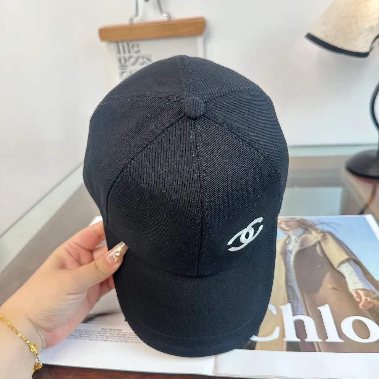 Chanel White Black Structured Six-Panel Embroidered Logo Baseball Cap 5