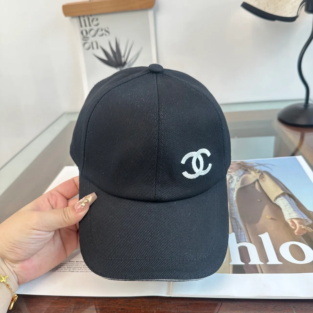 Chanel White Black Structured Six-Panel Embroidered Logo Baseball Cap 6
