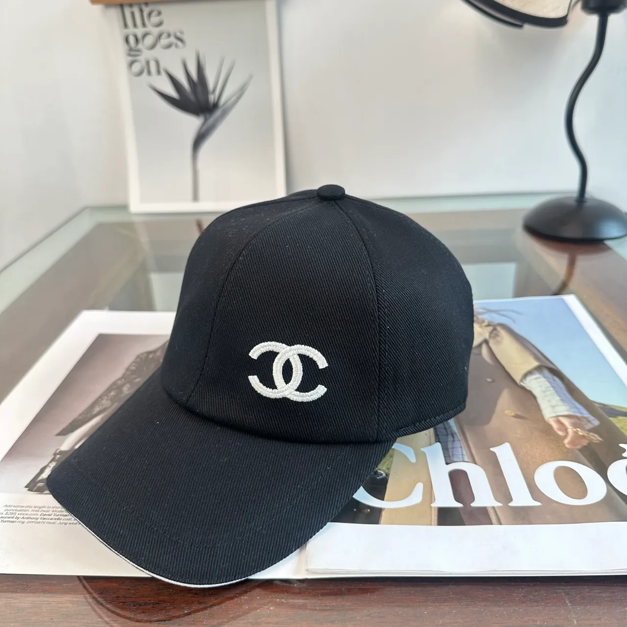Chanel White Black Structured Six-Panel Embroidered Logo Baseball Cap 7