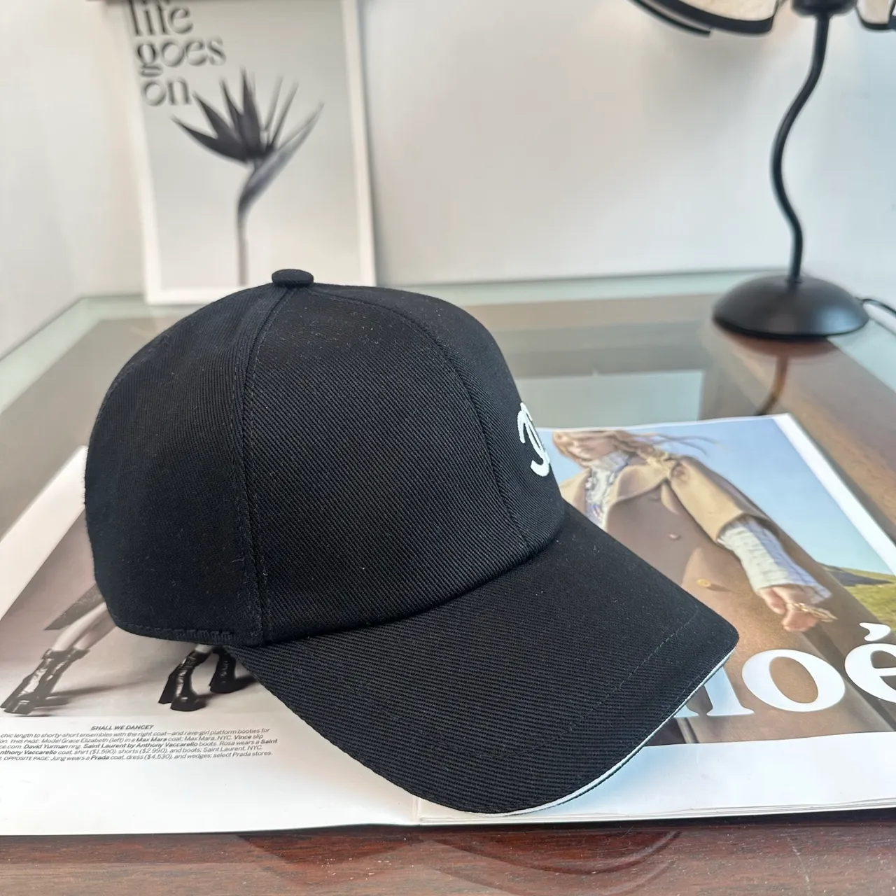 Chanel White Black Structured Six-Panel Embroidered Logo Baseball Cap 8