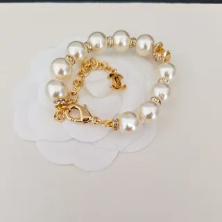 Chanel White Gold Pearl-Bead Chain Bracelet