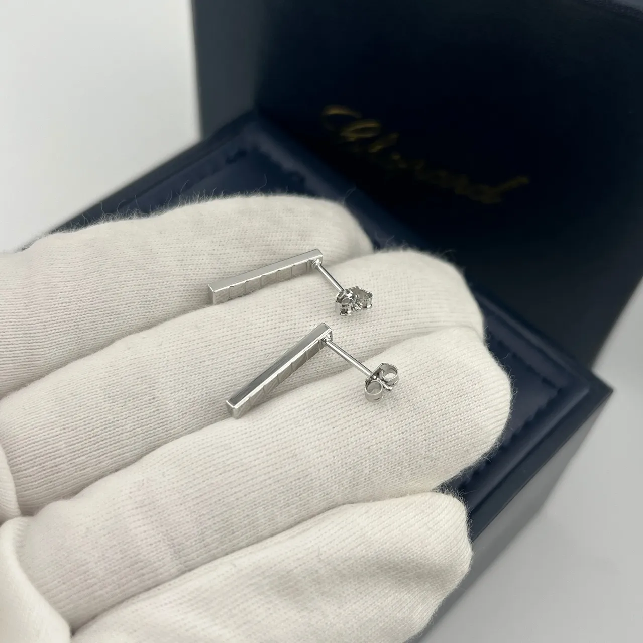 Chopard Gold Black Rectangular Bar Studs Alternating And Diamond Segments Earrings 3