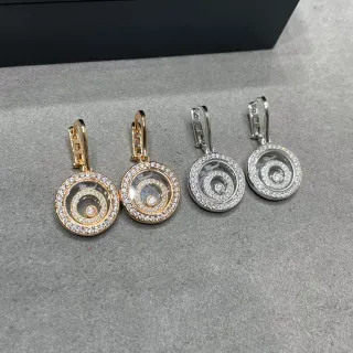 Chopard Boucles d'oreilles Or Argent Disque Spirale Rotatif Pavé-Set Halo