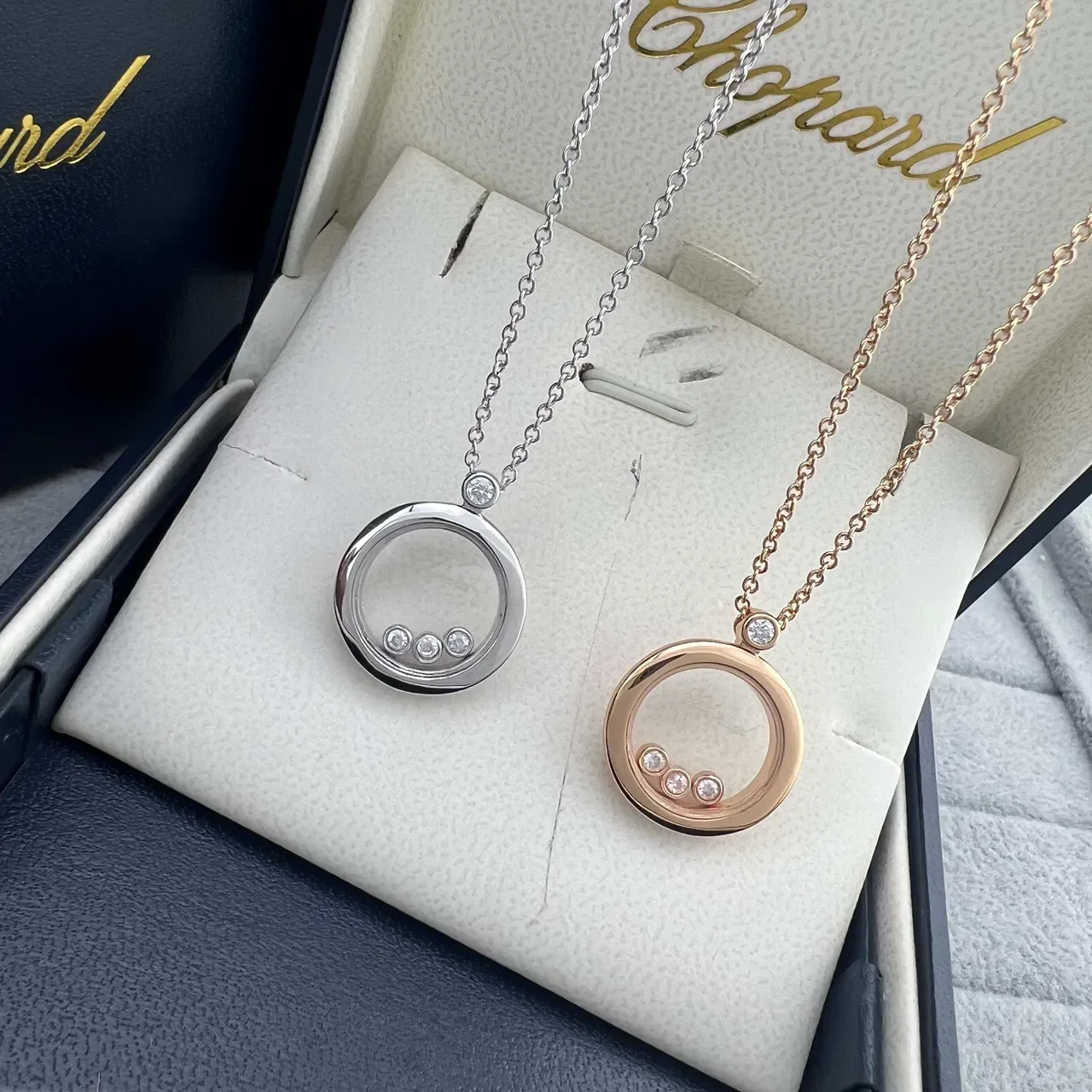 Chopard Happy Diamonds Gold Silver Circular Open-Frame Pendant Mobile Diamond Elements Necklace 4