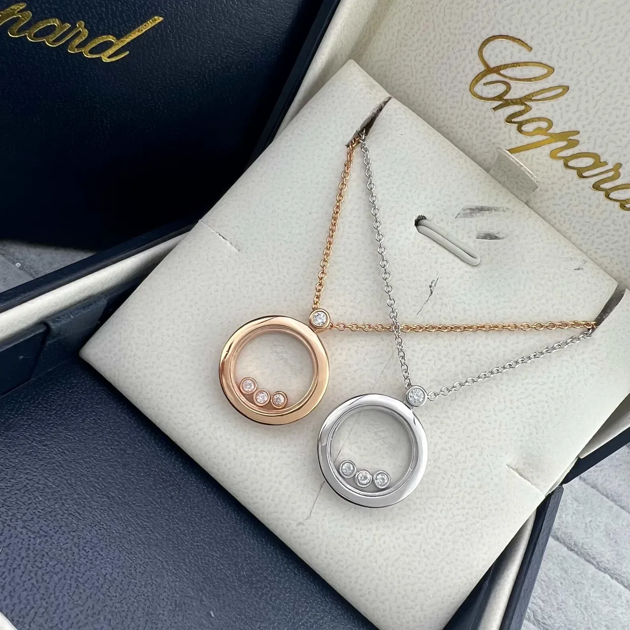 Chopard Happy Diamonds Gold Silver Circular Open-Frame Pendant Mobile Diamond Elements Necklace 5