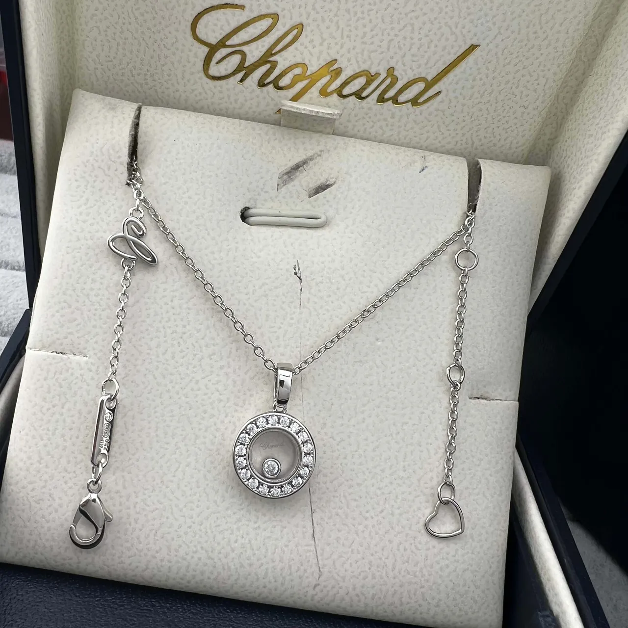 Chopard Happy Diamonds Or Argent Circulaire Rotatif Pendentif Pavé Halo Diamant Collier 3