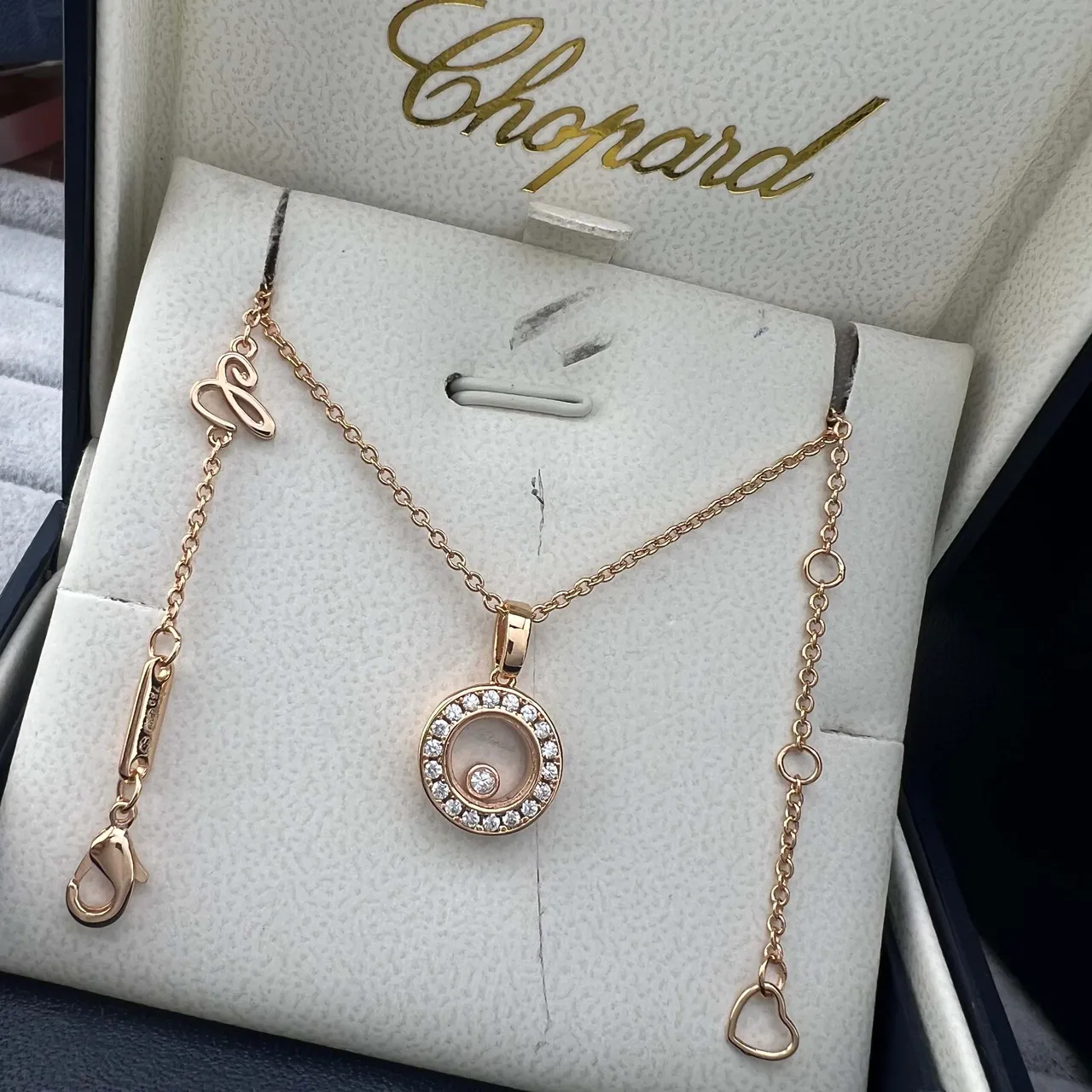 Chopard Happy Diamonds Or Argent Circulaire Rotatif Pendentif Pavé Halo Diamant Collier 4
