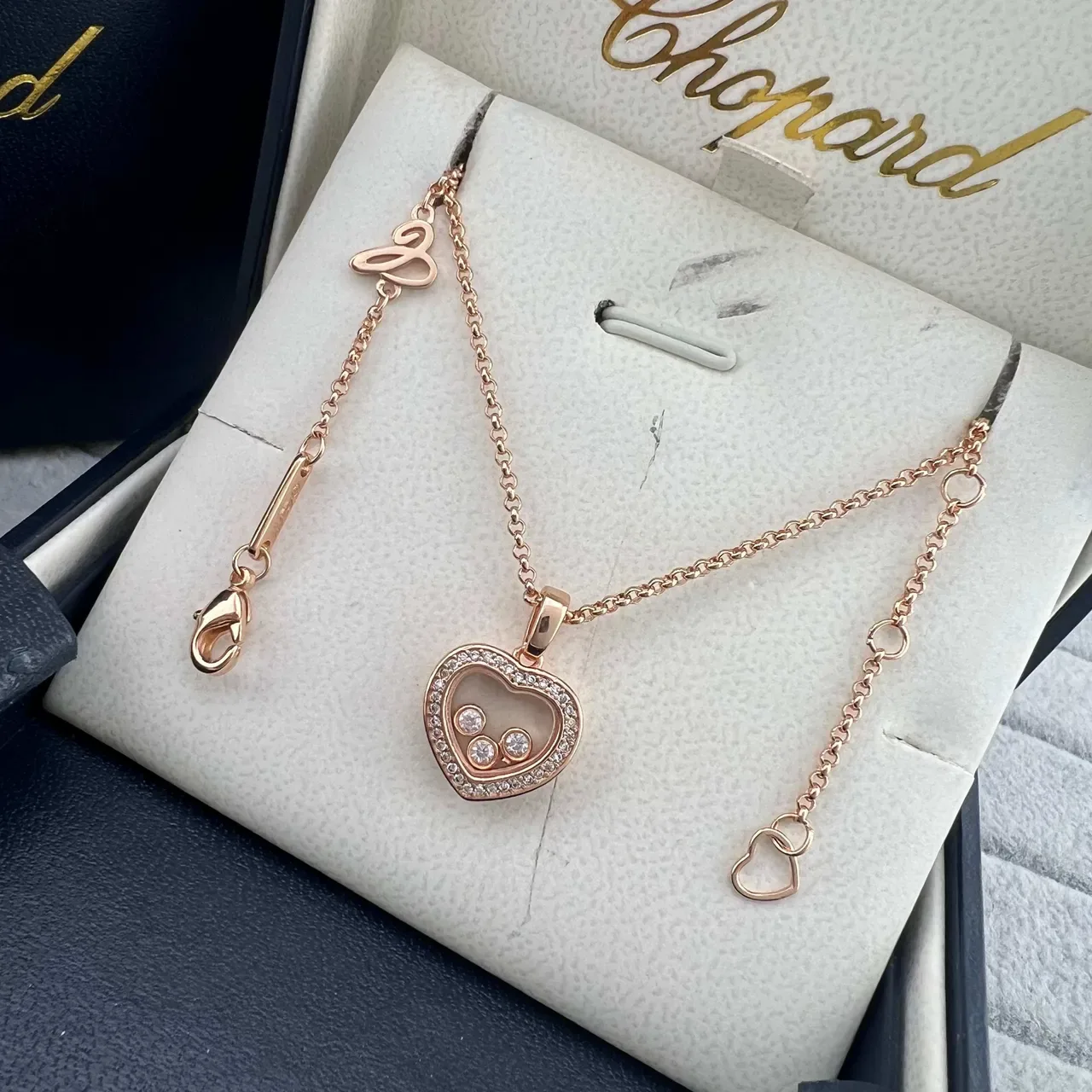 Chopard Happy Hearts Heart-Shaped Pavé Diamond Floating Charm Necklaces 2