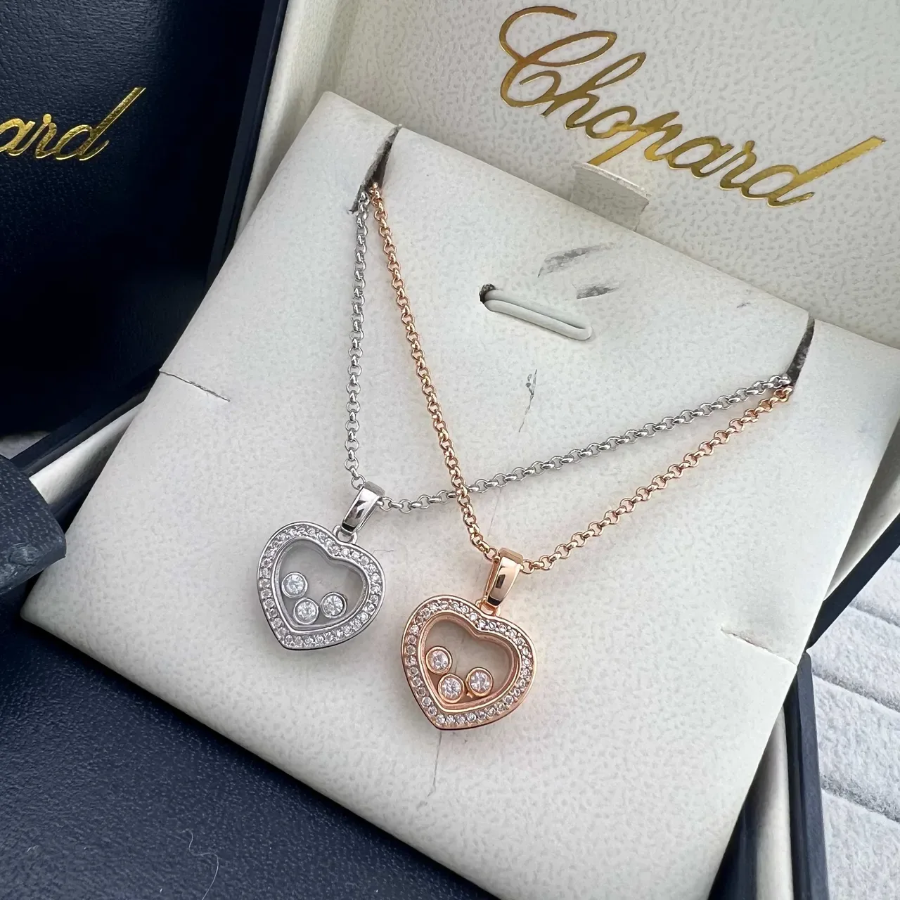 Chopard Happy Hearts Heart-Shaped Pavé Diamond Floating Charm Necklaces 5
