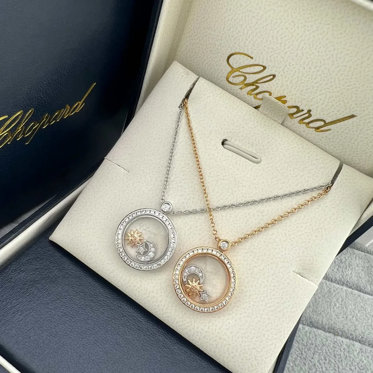 Chopard Happy Spirit Sun Moon Star Rotating Locket Necklaces 6