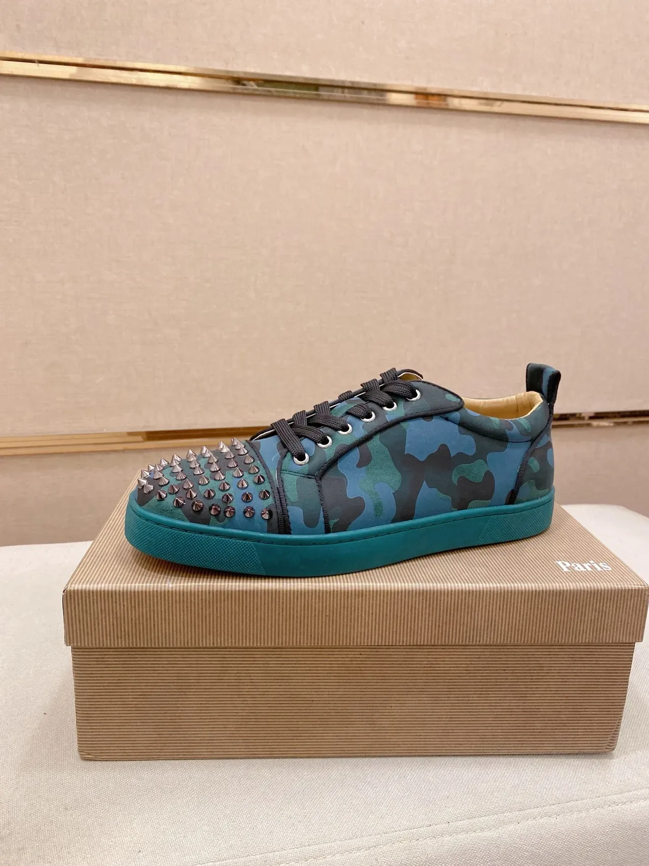 Christian Louboutin Camouflage Spike-Toe Low-Top Sneaker 1