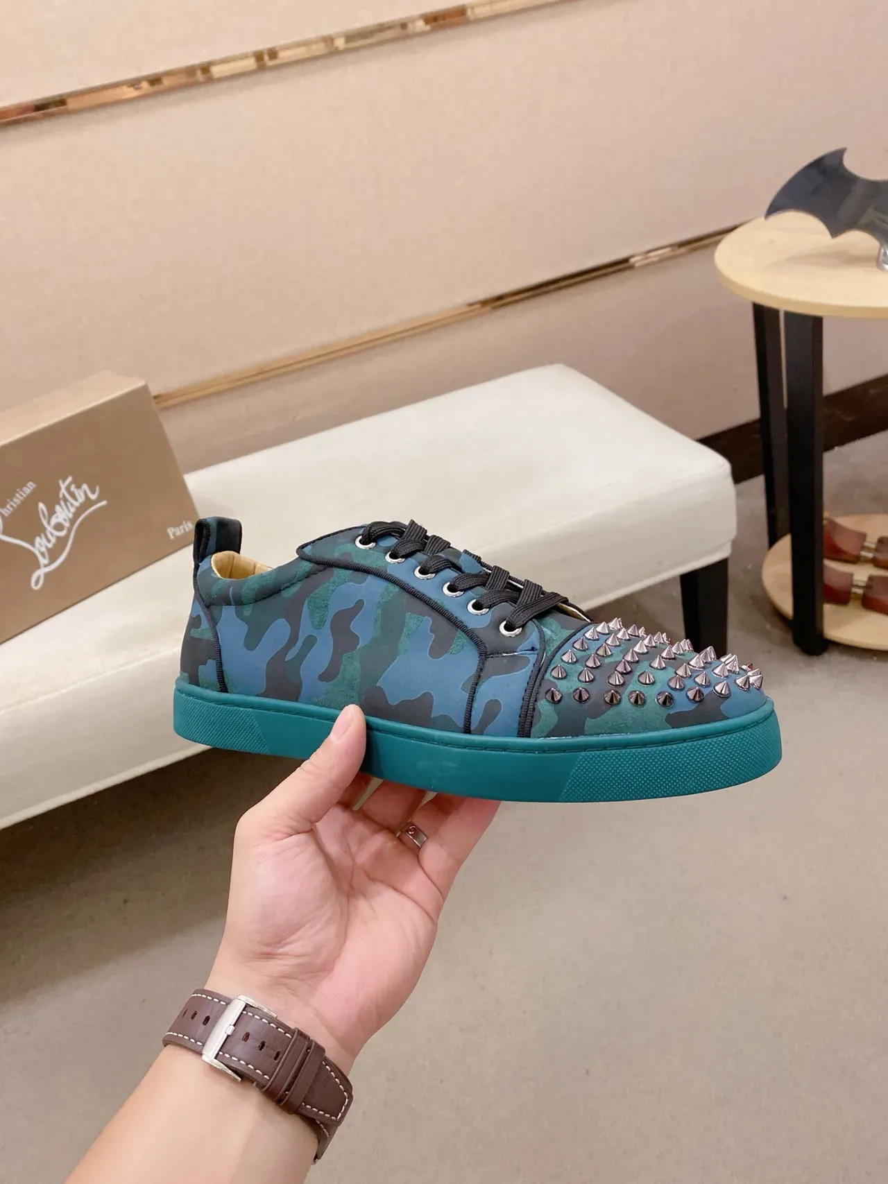 Christian Louboutin Camouflage Spike-Toe Low-Top Sneaker 4