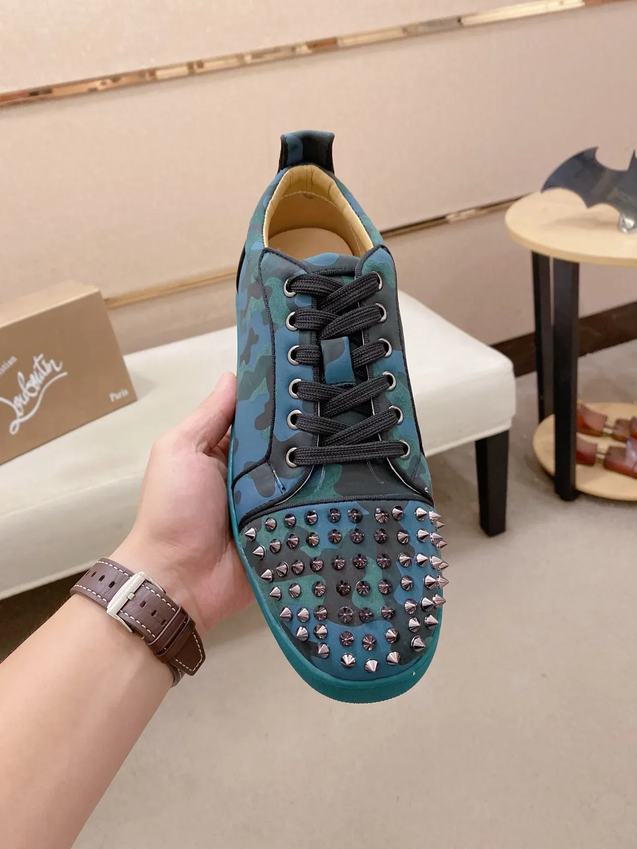Christian Louboutin Camouflage Spike-Toe Low-Top Sneaker 5