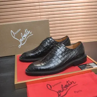 Christian Louboutin Crocodile-Embossed Black Cap-Toe Oxford Shoes