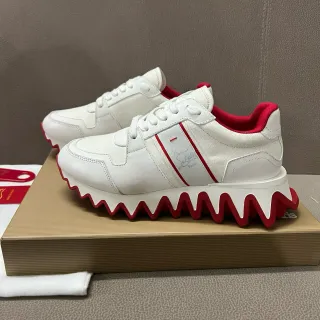 Christian Louboutin White and Red Zigzag Midsole Lifestyle Sneakers