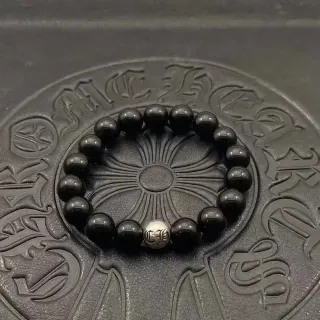 Chrome Hearts Black Silver Beaded Monogrammed Bracelet