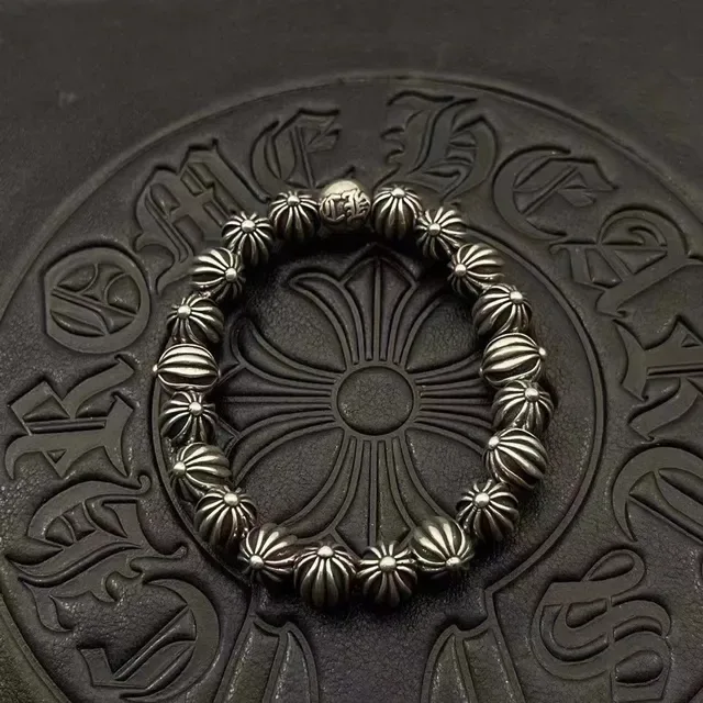 Chrome Hearts Black Silver Beaded Monogrammed Bracelet 4