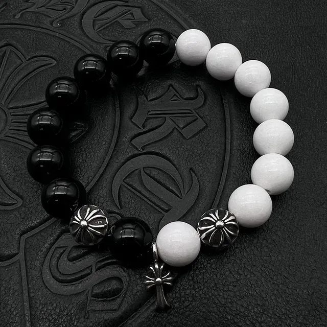 Chrome Hearts Black Silver Beaded Monogrammed Bracelet 6