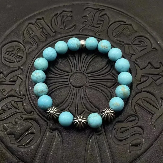 Chrome Hearts Black Silver Beaded Monogrammed Bracelet 8