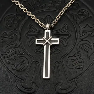 Chrome Hearts Black Silver Metal Inlay Necklace