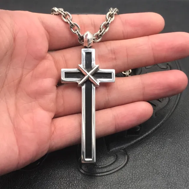 Chrome Hearts Collier Inlay de Métal Noir et Argent 3