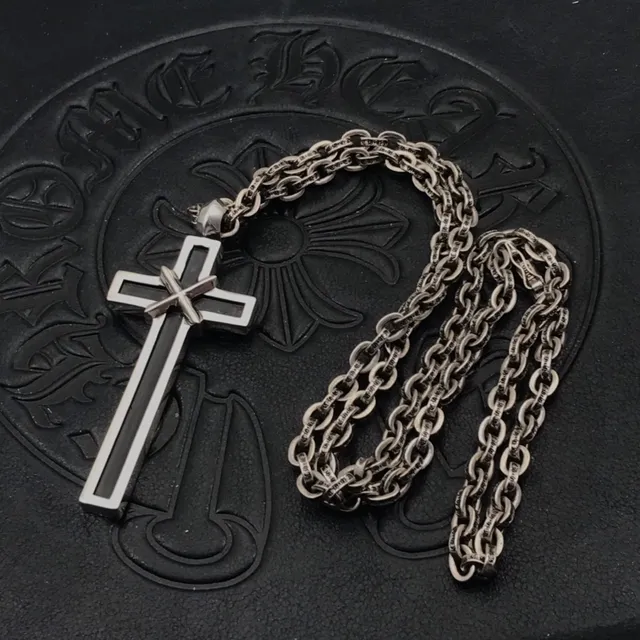 Chrome Hearts Collier Inlay de Métal Noir et Argent 6