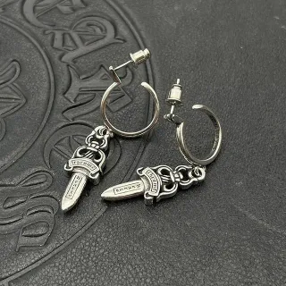Chrome Hearts Dagger Hoop Silver Metal Charm Earrings