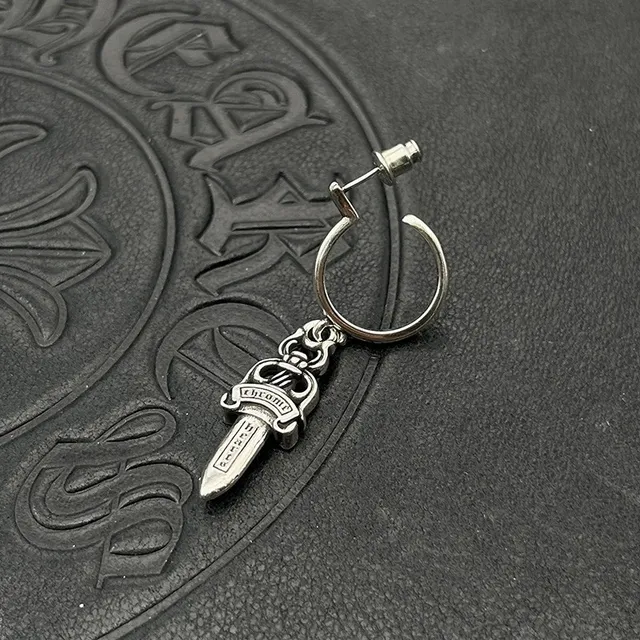 Chrome Hearts Dagger Hoop Silver Metal Charm Earrings 6