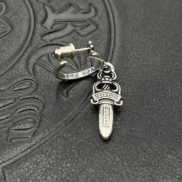 Chrome Hearts Dagger Hoop Silver Metal Charm Earrings 7